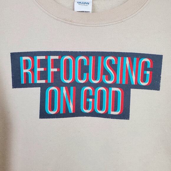 None and/or Unknown Other - REFOCUSING ON GOD | Christian Graphic | Cream | Crew Neck Sweatshirt | Small